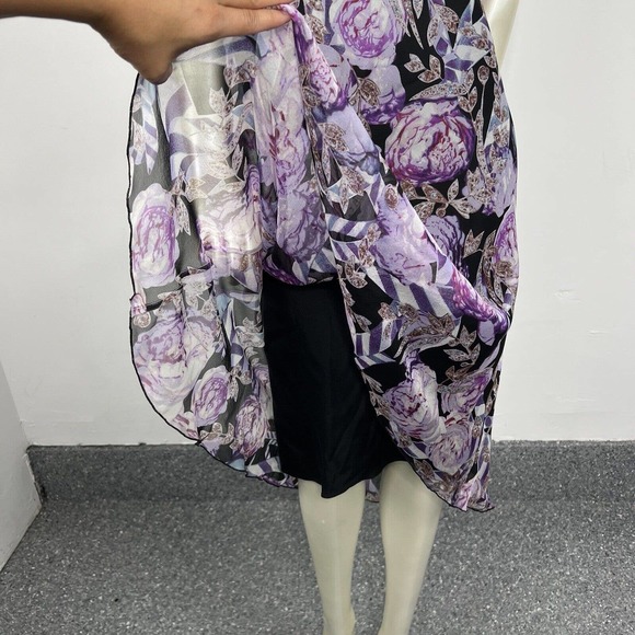 Diane Von Furstenberg Silk Dress Black/purple Floral Halter Open Back Sz 8 - Picture 4 of 11